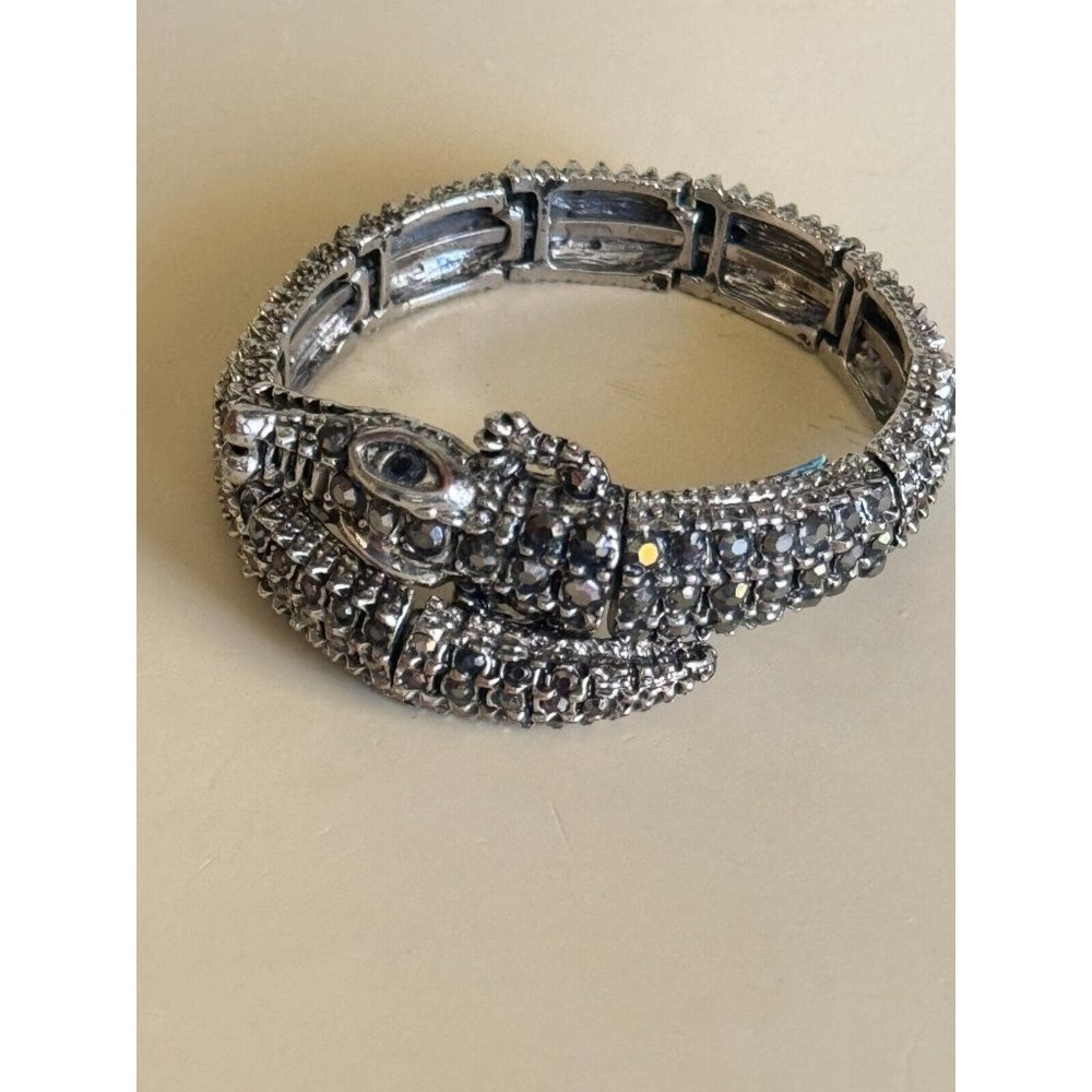 Natasha Designer Snake Charm Wrap Bracelet Jeweled w/Smokey Quartz Rhinestones - Picture 8 of 9